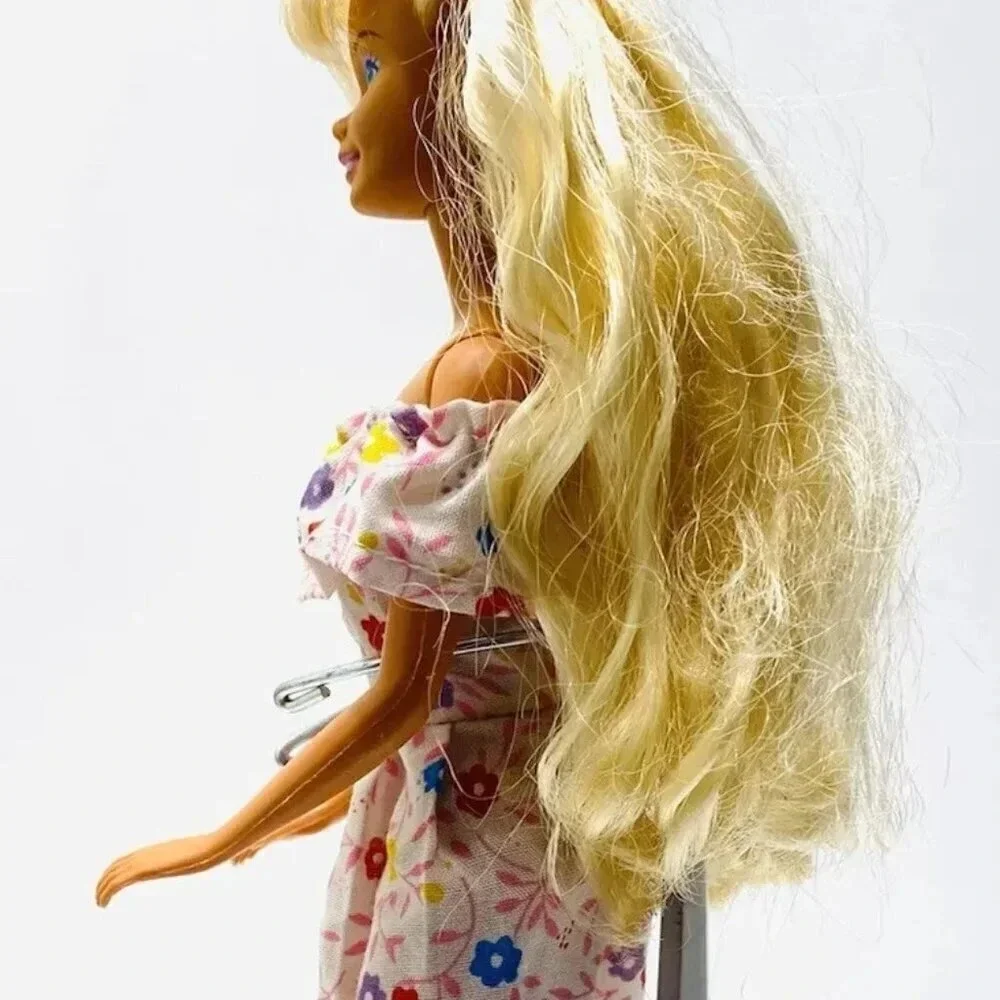 MATTEL BARBIE Doll Long Blonde Hair Blue Eyes Floral Dress 12